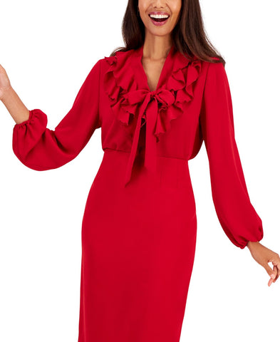 Kasper Womens Woven Tie-Front Ruffled Blouse 10880897 Fire Red XS