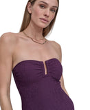 DKNY Womens Shirred One-Piece Swimsuit Textured DIMMS605 Port Textured Purple M
