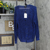 Bardot Women's Wide V-Neck Drop-Shoulder Cardigan Top 58104TB Navy Lurex S