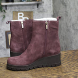 Lucky Brand Round Toe Chunky Wedge Chelsea Ankle Boots Winter Cherry Purple 6M