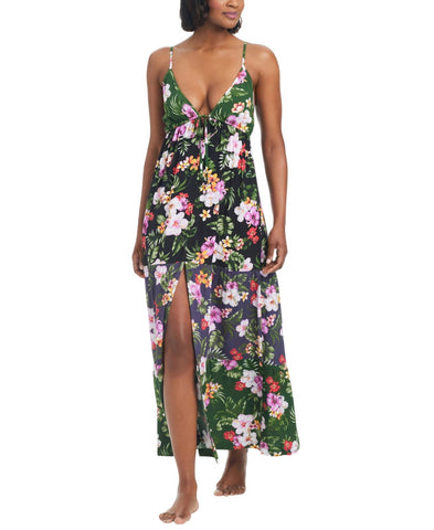 Bar III Womens Floral-Print Tiered Cover Up MBTH25834 Multi Black M
