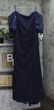 Xscape Plus Size Long Illusion Sleeve Off The Shoulder Dress Gown Navy Blue 18W