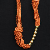 Seed Bead Knot Necklace Red / Gold 31"