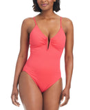 Bar III Womens V-Wire Plunge-Neck One-Piece Swimsuit MBDD25248 Bright Rose Red L