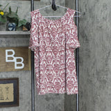 Star Vixen Cold Shoulder Tie Neck Keyhole Peasant Top Blouse Burgundy 2XL