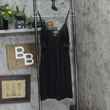 INC International Concepts Lace Bodice Chiffon Short Chemise Nightgown Black S