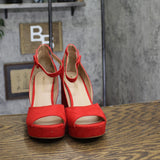 Sun + Stone Reemaa Micro Suede Block Heel Platform Sandals Red Micro 8.5W