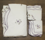 Modern Heirloom Vintage Floral Embroidered 3-Piece Quilt Set White / Purple King
