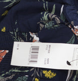 Ny Collection Long Sleeve V-Neck Dress with Smocked Cuffs Navy Floral Blue M
