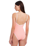 Sanctuary Tie-Front One Piece Swimsuit with Contrast Trim Cherry Blossom Pink L