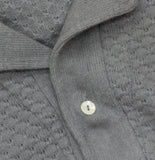 Officine Generale Regular Fit Button Up Camp Cuban Textured Shirt Iron Gray L