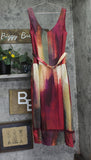 DKNY Abstract Midi V-Neck Belted Dress P5EBTBEK Brush Stroke Brown Multi 6