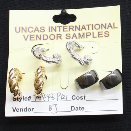 Fashion Rope Twist Crescent Huggie Hoop 3 Pack Earrings Silver Gray / Gold