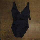 Lauren Ralph Lauren Womens Tummy Control One Piece Swimsuit Dark Navy Blue 12