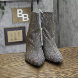 A New Day Gloria Low-Shaft Rhinestone Heeled Boots 94637428 Silver Gray 7.5M