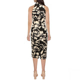 Rachel by Rachel Roy High-neck Back zip Fitted Midi Dress Black Bouquet XL