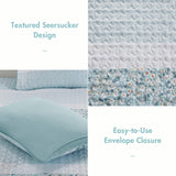 Madison Park 4pc Tulia Seersucker Coverlet Set Aqua Blue Multi Full / Queen