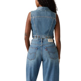 Levi's Womens Denim Cropped Button Up Vest Jean Trucker Compare Notes Blue M