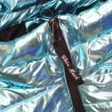 White Mark Womens Plus Size Metallic Puffer Coat PS8999M Mint Blue 1X