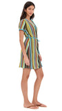 Staud Womens Tie Front Spritz Wrap Coverup Crochet Dress Blue Skate Stripe M