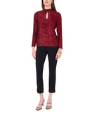 MSK Womens Sequin Keyhole Neck Long Sleeved Top Blouse Dark Wine Red L