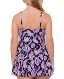 Swim Solutions Tummy-Control Swim Dress One Piece Dancing Paisley Black Multi 18