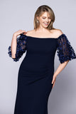 Xscape Plus Size Long Illusion Sleeve Off The Shoulder Dress Navy Blue 20W