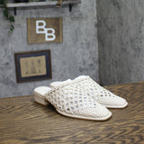 Steve Madden Dessa Woven Open Back Block Heel Mules DESS04S1 Bone Off White 5.5M