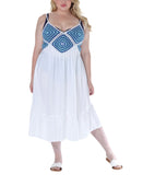 Raviya Crochet Flounce-Hem Cover-Up Dress 76613X White / Blue 0X