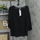 Ny Collection Womens Crochet Trimmed 3/4 Sleeve Blouse WRJU0037 Black 1X