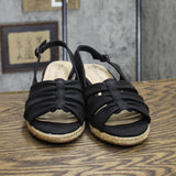 Bella Vita Women's Cheerful Wedge Sandal CHRFL Black Linen Print 8.5M