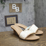 A New Day Kaia Open Toe Sequin Band Kitten Heels Tan Brown / Off White 9.5M