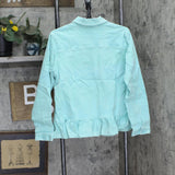 DG2 Womens Ruffle Hem Jean Trucker Jacket 688254 Aqua Blue Green XL