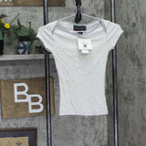 Polly & Esther Juniors Striped Scoop-Neck Skimmer T-Shirt Gray Multi XS