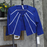 24Seven Petite Long Sleeve Button Closure Crop Jacket Blue / White 10P