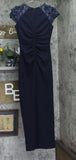 X by Xscape Womens Floral Applique Cap-Sleeve Gown Navy Blue 6
