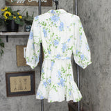 LC Lauren Conrad Womens Patterned Button Up Belted Dress White Multi S