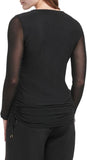 Calvin Klein Stretch Long Sleeve Ruched Sides Mesh Novelty Blouse M2JHI857