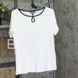 Karen Scott Short Sleeve Keyhole Boat Neck Shirt Top 100118546MS Bright White L