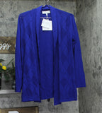 Kasper Womens Open Front Pointelle Pattern Knit Sweater Cardigan 10920021 Blue S