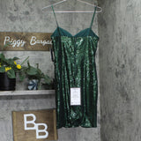 City Studios Juniors Sequin Rosette-Front Dress 8461WY6AT3 Hunter Green 9/10