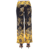 White Mark Lounge Printed High Waist Stretch Palazzo Pants Black / Gold M
