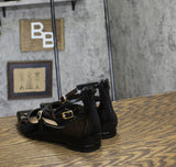 INC International Concepts Womens Valan Triple-Strapped Flats Black Patent 6M