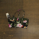 Bar III Womens Floral-Print Bandeau Halter Bikini Swim Top Multi Black S