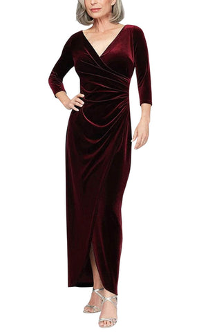 Alex Evenings Womens Velvet Tulip Hem Quarter Sleeve Formal Gown Wine Red 4P
