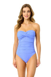 Anne Cole Color Twist Front Shirred One Piece Swimsuit Periwinkle Blue Purple 10