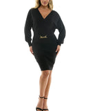 Rosie Harlow Juniors Surplice-Neck Dolman Sweater Dress MJJD843 Black S