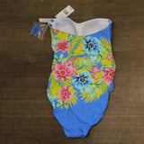 Bleu Rod Beattie Shirred Bandeau One-Piece Swimsuit Lets Get Away Print Blue 10