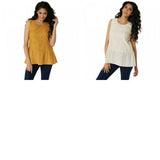 LOGO by Lori Goldstein Plus Size Lace Front Knit Back Peplum Tank Top