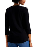Style & Co Petite V-Neck Henley Thermal Waffle Knit Top